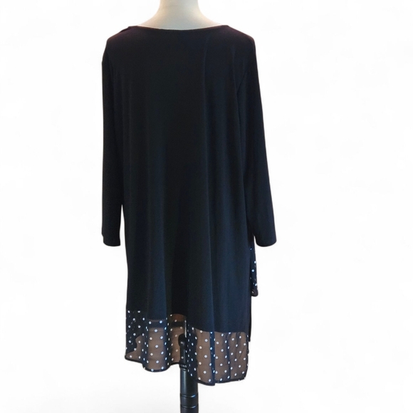 Allison Daley Black Top 2X Tunic Length 3/4 Cold Shoulder Sleeve White Polka Dot - Picture 4 of 14
